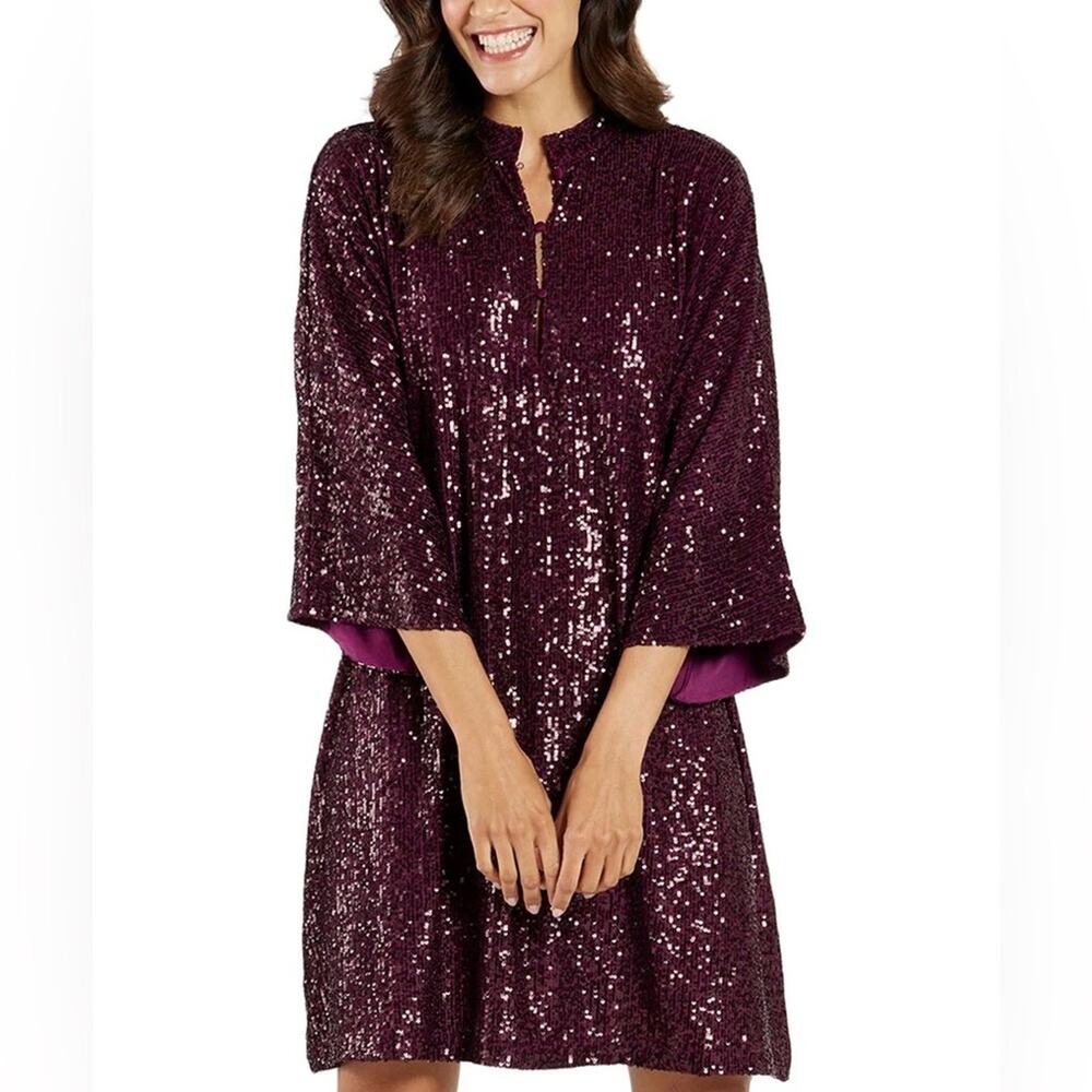 JUDE CONNALLY DELIA Tunic Sparkling Purple Sequin Oversized Dress Size XS